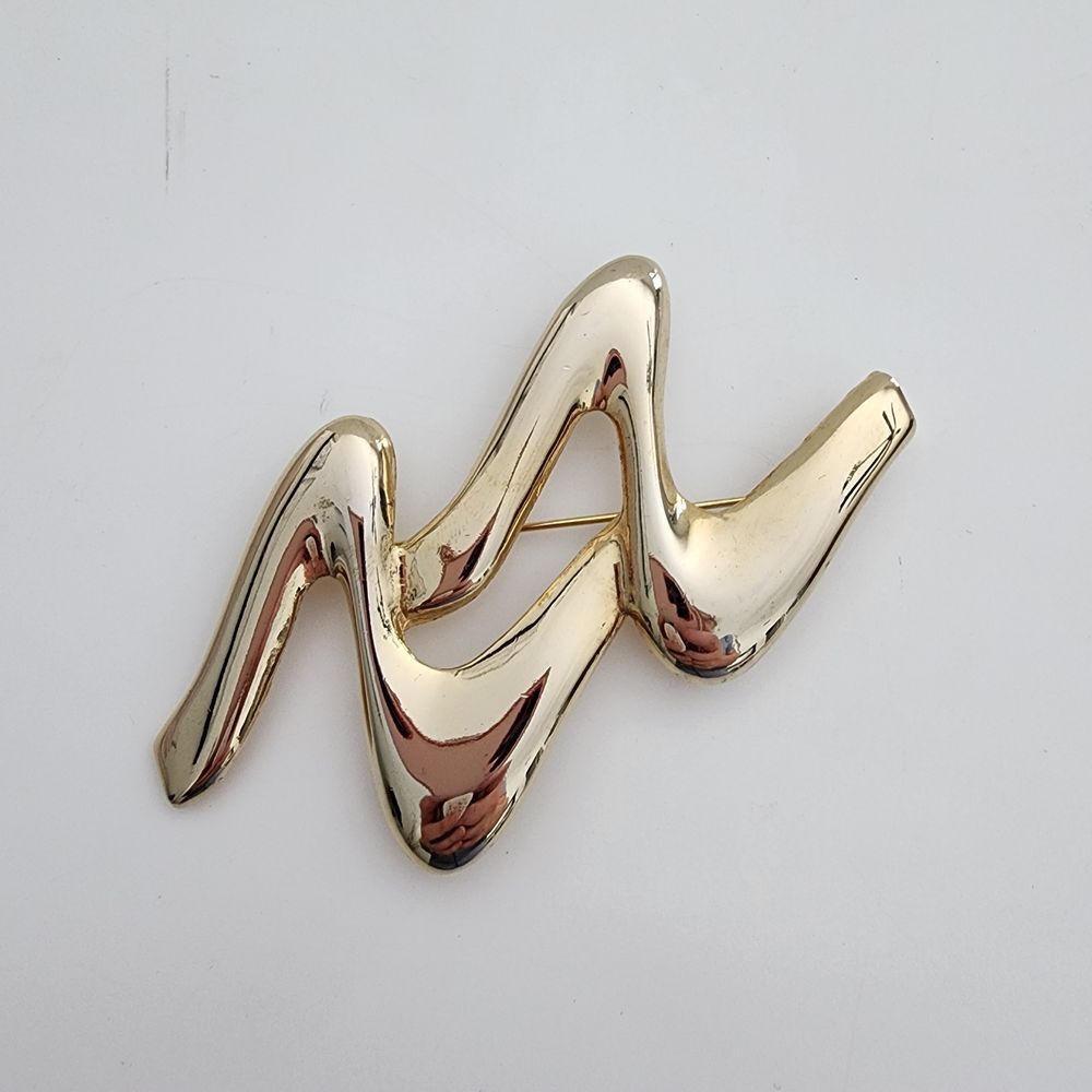 Vintage Gold Tone 80s ziz zag squiggly pin brooch